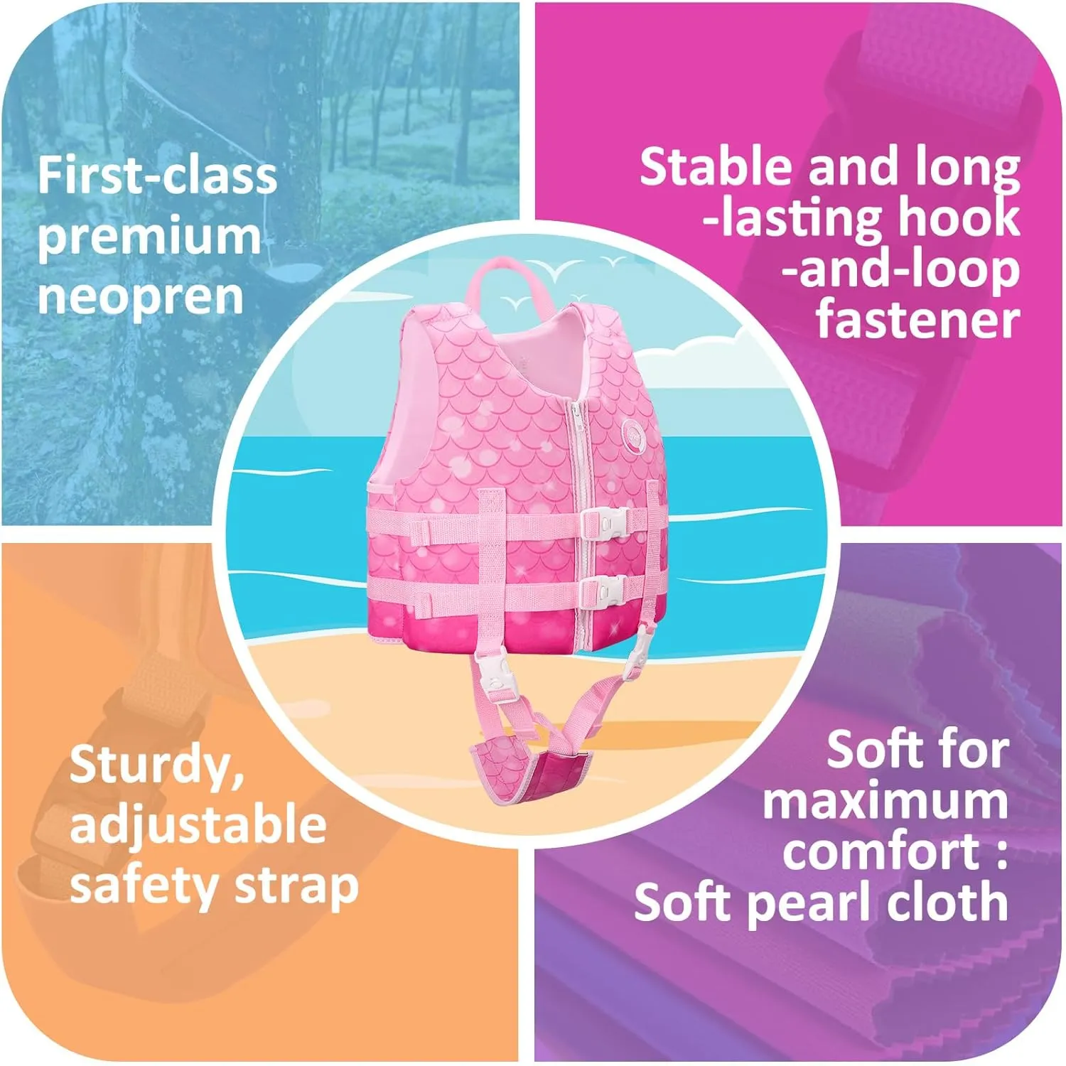 Premium Neoprene Swim Vest for Kids - with Adjustable Safety Straps Age 1-9,Ideal Buoyancy Swim Aid for Boys, Girls, and Toddlers