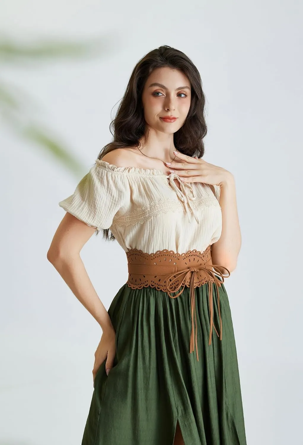 Scarlet Darkness Corset Belt for Women Wide Renaissance Belt Bow Tied Suede Cinch Belts