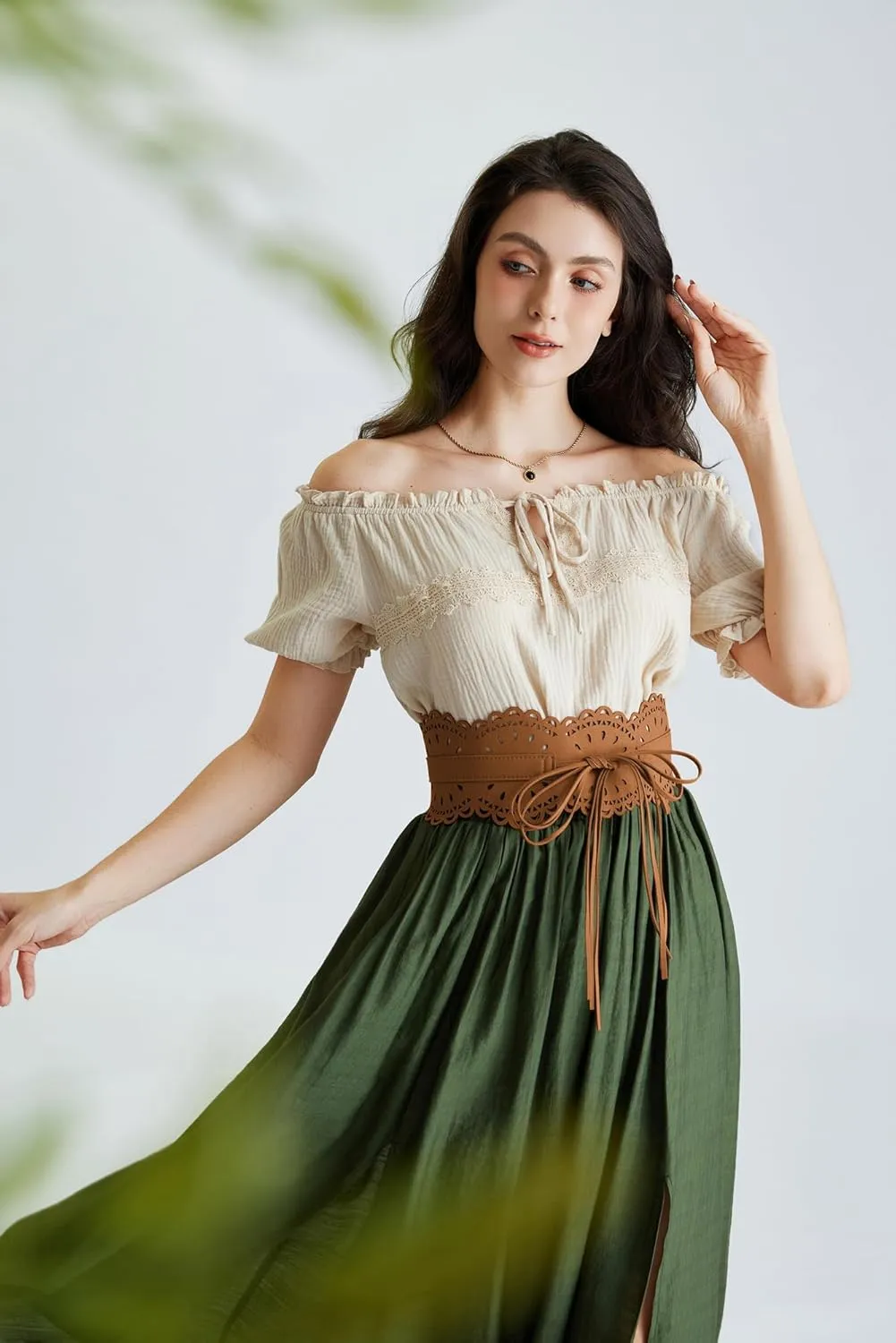 Scarlet Darkness Corset Belt for Women Wide Renaissance Belt Bow Tied Suede Cinch Belts