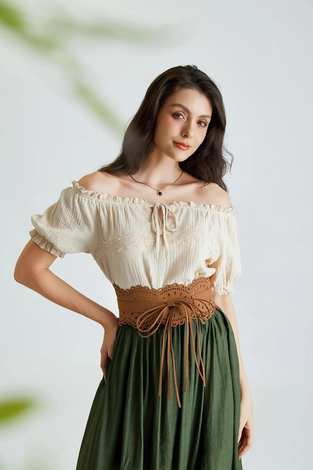 Scarlet Darkness Corset Belt for Women Wide Renaissance Belt Bow Tied Suede Cinch Belts