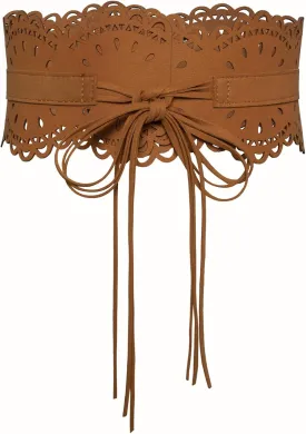 Scarlet Darkness Corset Belt for Women Wide Renaissance Belt Bow Tied Suede Cinch Belts