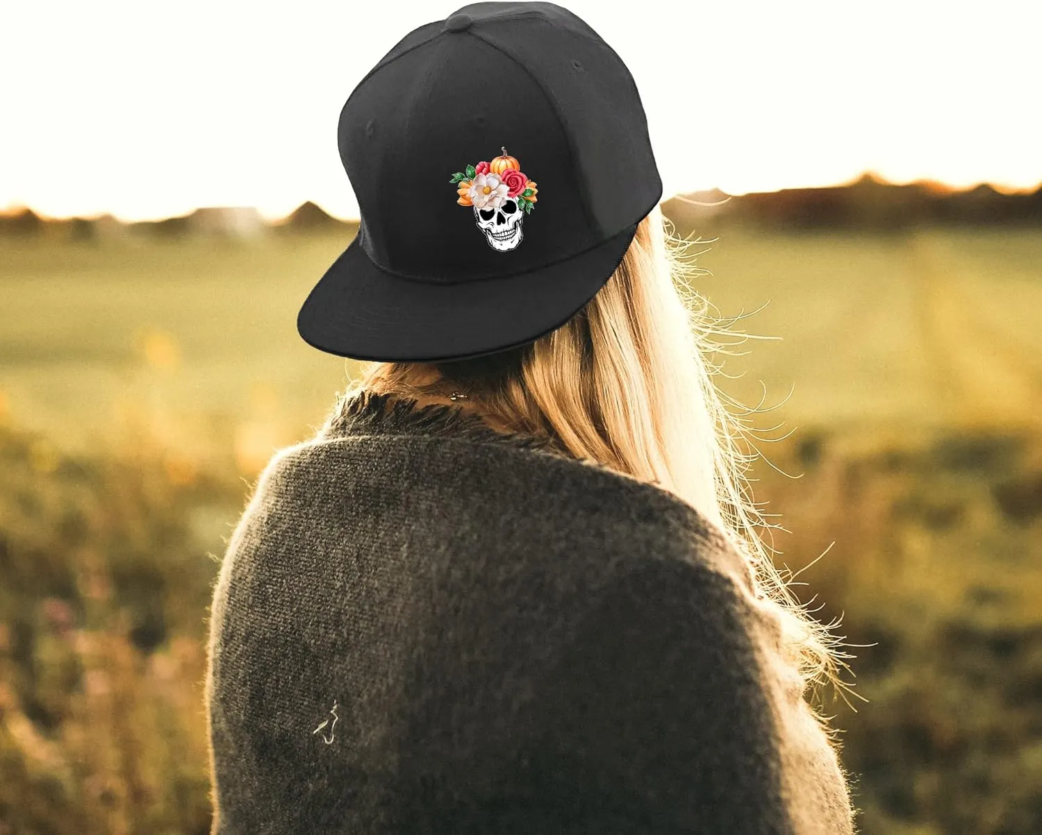 Skull Hat Flat Bill Hats for Men Boys Skeleton Cap USA American Flag Black Mens Snapback Hats Flat Brim Snap Backpack