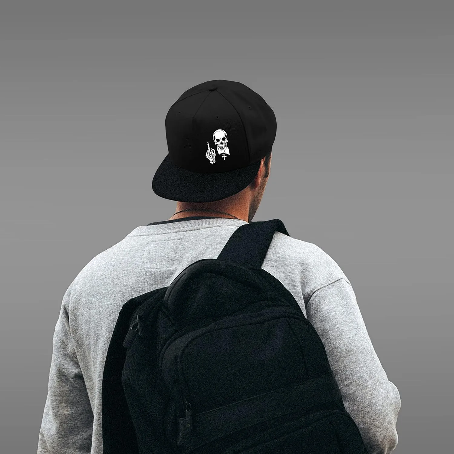 Skull Hat Flat Bill Hats for Men Boys Skeleton Cap USA American Flag Black Mens Snapback Hats Flat Brim Snap Backpack