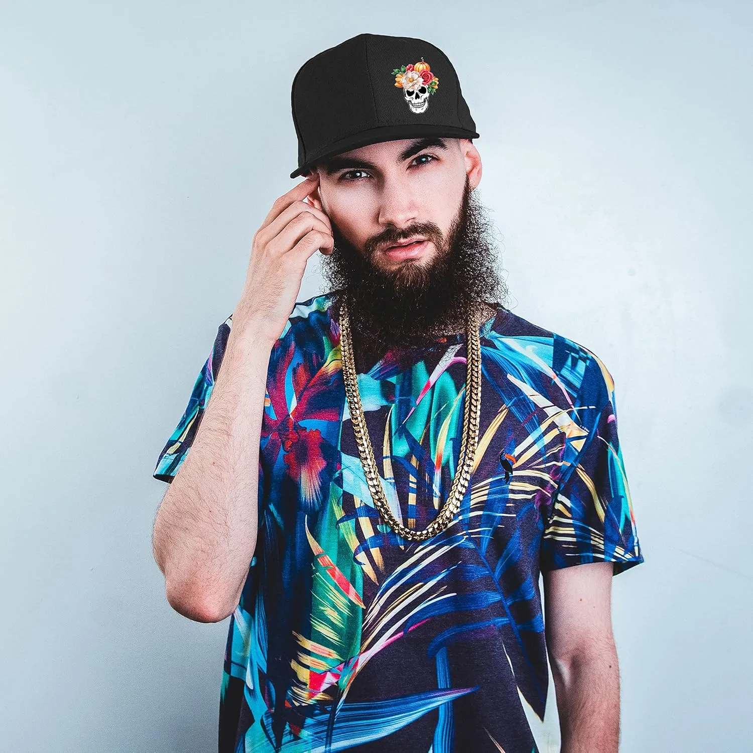 Skull Hat Flat Bill Hats for Men Boys Skeleton Cap USA American Flag Black Mens Snapback Hats Flat Brim Snap Backpack