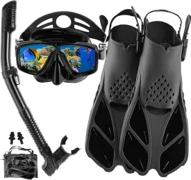 Snorkeling Gear for Adults with Fins Scuba Diving Gear Adult Professional Travel Snorkel Sets with Flippers,Anti-Fog Anti-Leak Diving Mask