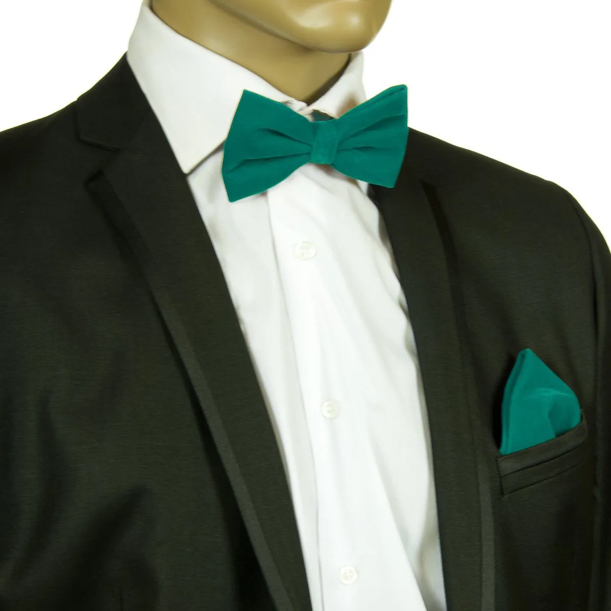 Solid Teal VELVET Bow Tie and Pocket Square Set
