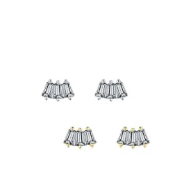 Stylish Sterling Silver Geometric Square Earrings with Simulated Diamonds