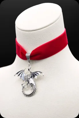 The DRAGON Antique Silver Red Choker