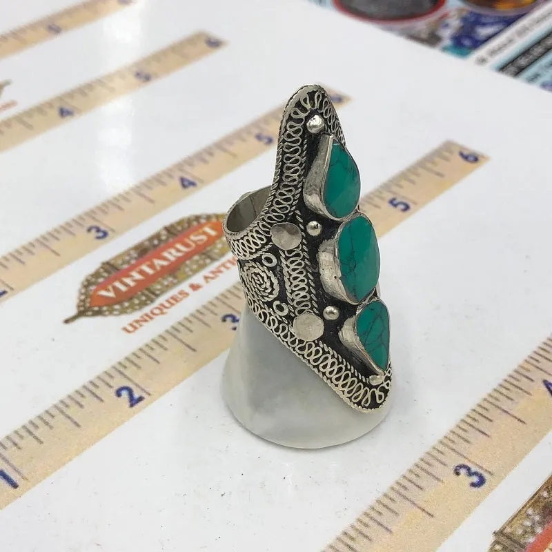 Three Stones Tribal Kuchi Statement Ring
