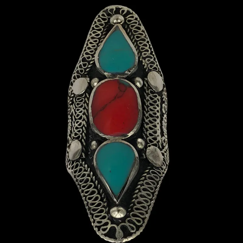 Three Stones Tribal Kuchi Statement Ring