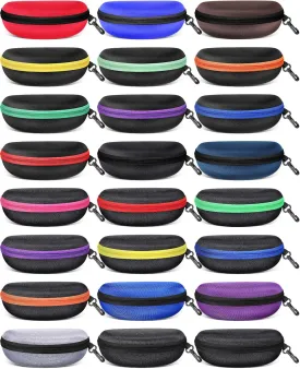 Treela 24 Pcs Sunglasses Case Portable Travel Hard Shell Zipper Frame Summer Eyeglasses Case with Plastic Hook for Women Men