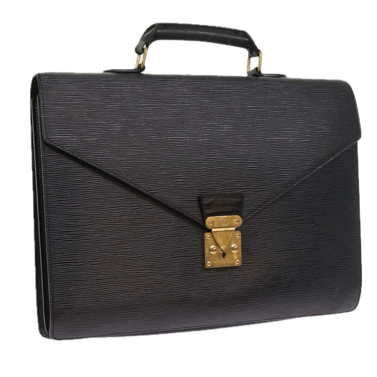 Trendy Inspired Louis Vuitton Epi Serviette Ambassador Business Bag Black M54412 Lv Auth 55373