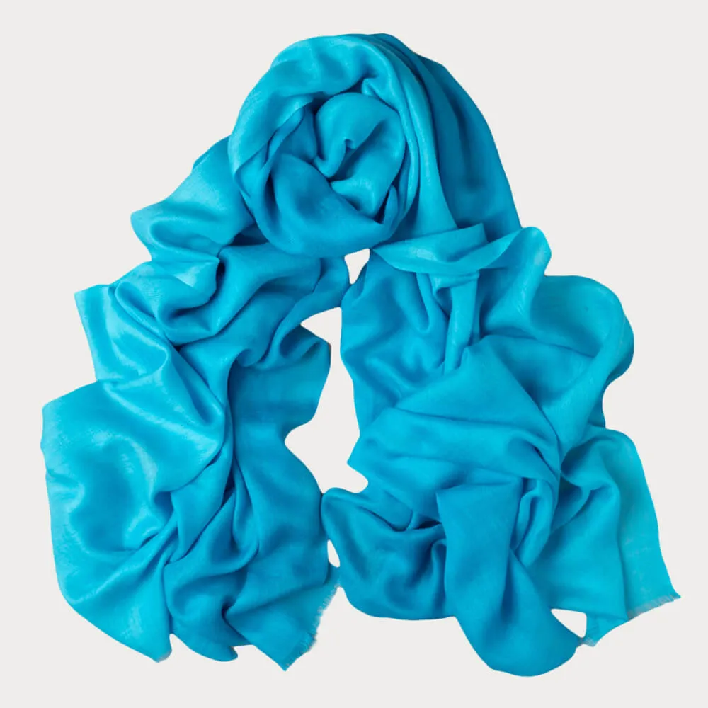 Turquoise to Aquamarine Shaded Cashmere and Silk Wrap
