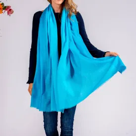 Turquoise to Aquamarine Shaded Cashmere and Silk Wrap