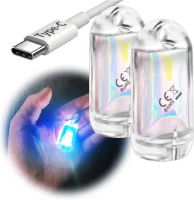 USB Mini LED Lantern, 2 Pack Waterproof EDC Keychain LED Flashlight for Camping, Type-C Rechargeable Battery Small Stick Lamp Puck Dog Collar Torch Light (Blue Red)