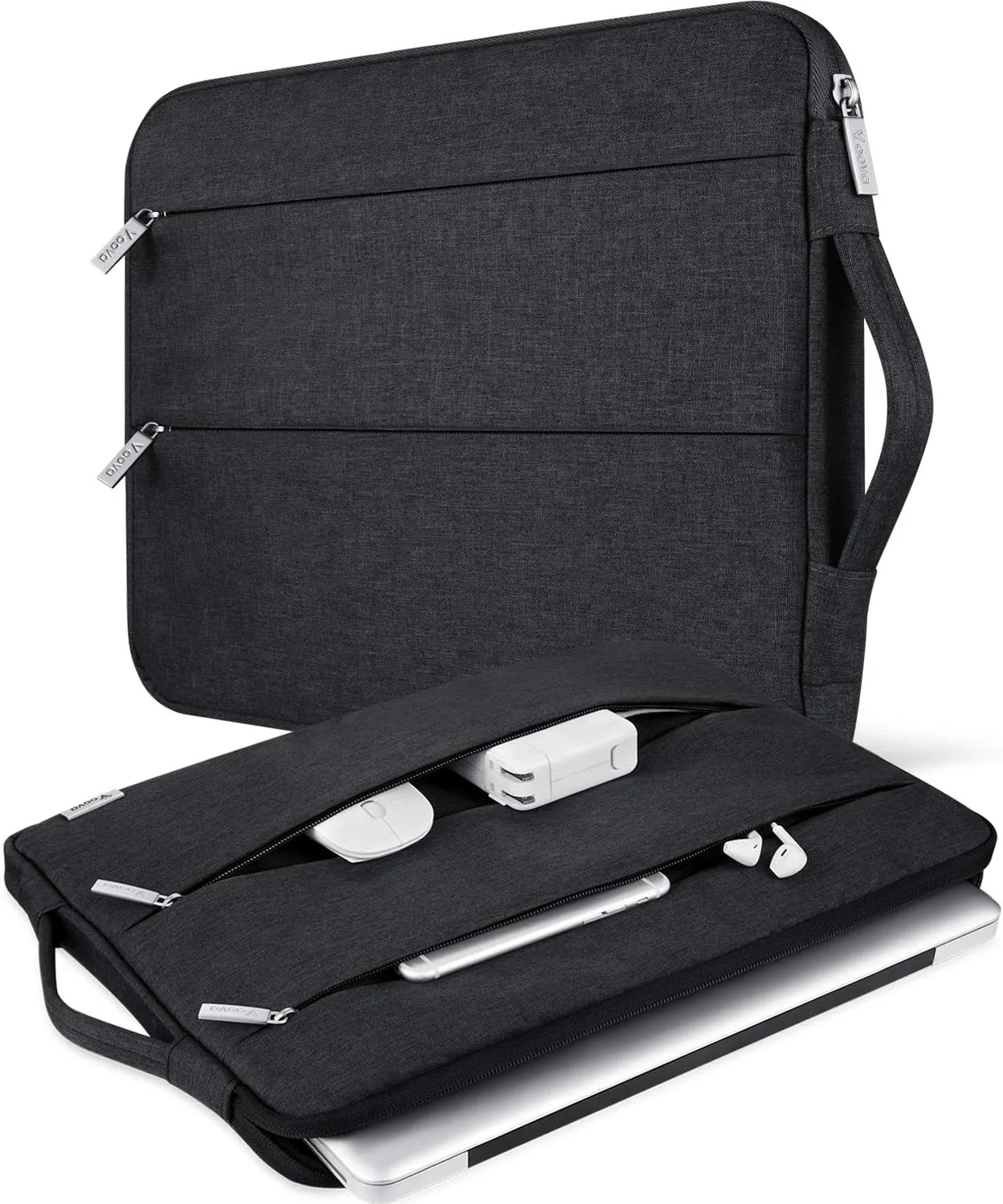 V Voova Laptop Sleeve Carrying Case 13 13.6 Inch for MacBook Air 13 M3/M2/M1, MacBook Pro 13, IPad Pro 12.9, Waterproof Slim Computer Cover Bag with Handle, Black