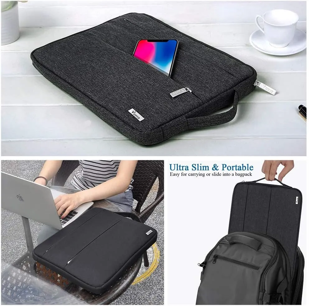 V Voova Laptop Sleeve Carrying Case 13 13.6 Inch for MacBook Air 13 M3/M2/M1, MacBook Pro 13, IPad Pro 12.9, Waterproof Slim Computer Cover Bag with Handle, Black