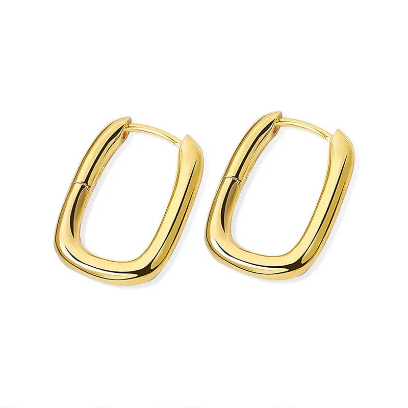 VAIGE Geometric Ellipse U-Shape Stud Earrings with Cubic Zirconia - Minimalist Trendy Jewelry for Elegant Occasions