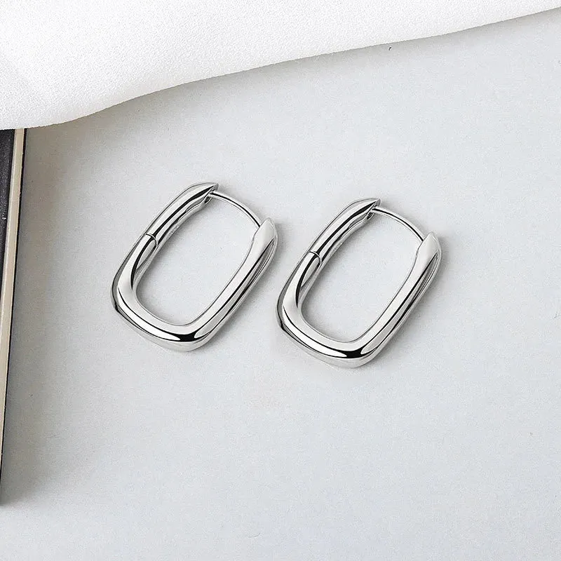 VAIGE Geometric Ellipse U-Shape Stud Earrings with Cubic Zirconia - Minimalist Trendy Jewelry for Elegant Occasions
