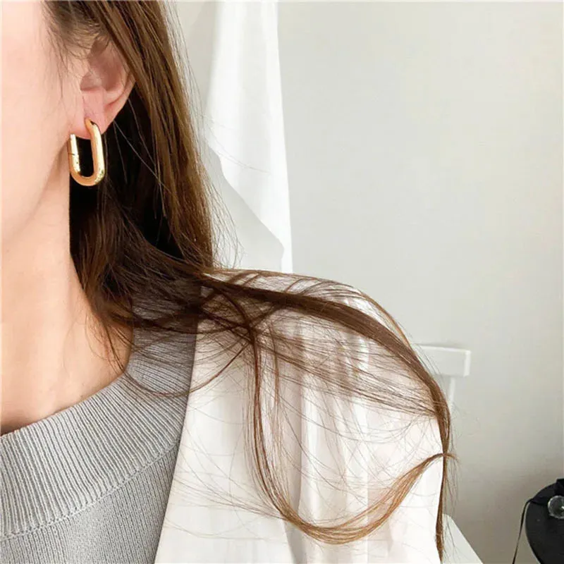 VAIGE Geometric Ellipse U-Shape Stud Earrings with Cubic Zirconia - Minimalist Trendy Jewelry for Elegant Occasions