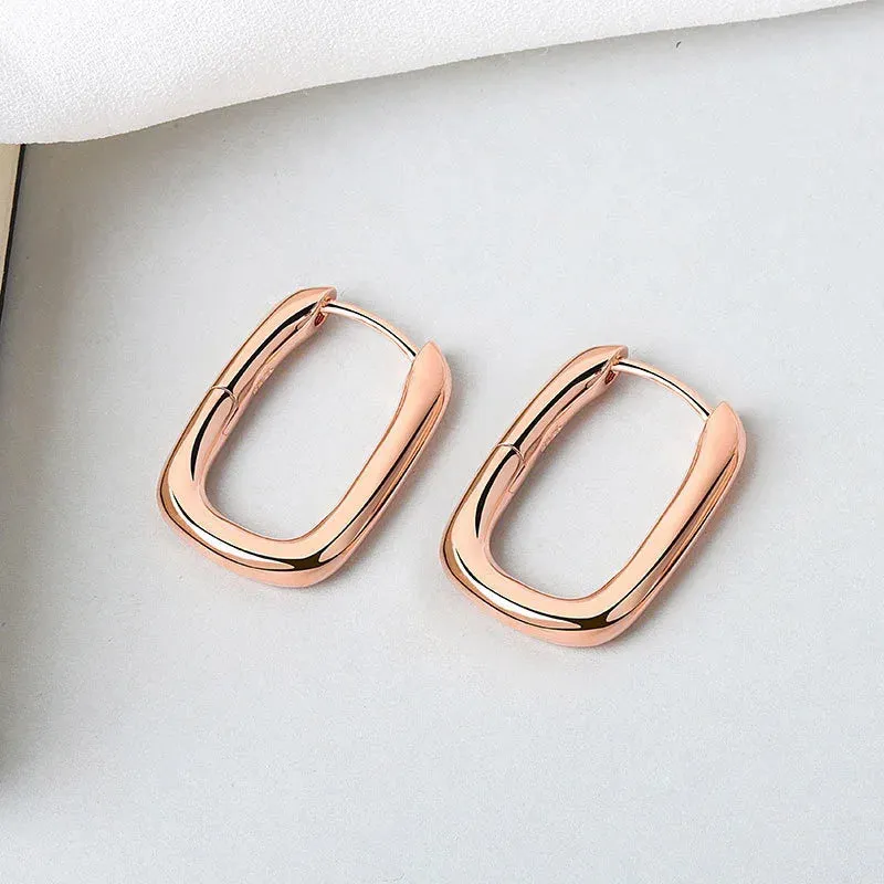 VAIGE Geometric Ellipse U-Shape Stud Earrings with Cubic Zirconia - Minimalist Trendy Jewelry for Elegant Occasions