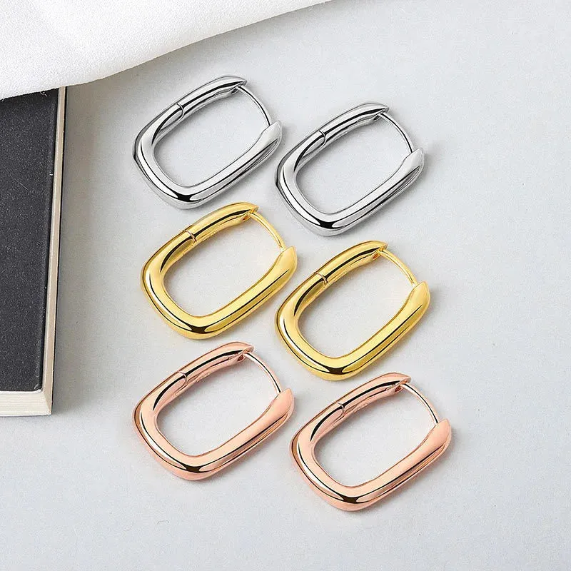 VAIGE Geometric Ellipse U-Shape Stud Earrings with Cubic Zirconia - Minimalist Trendy Jewelry for Elegant Occasions