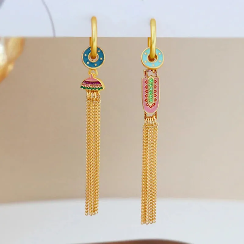 VAIGE Geometric Tassel Drop Earrings