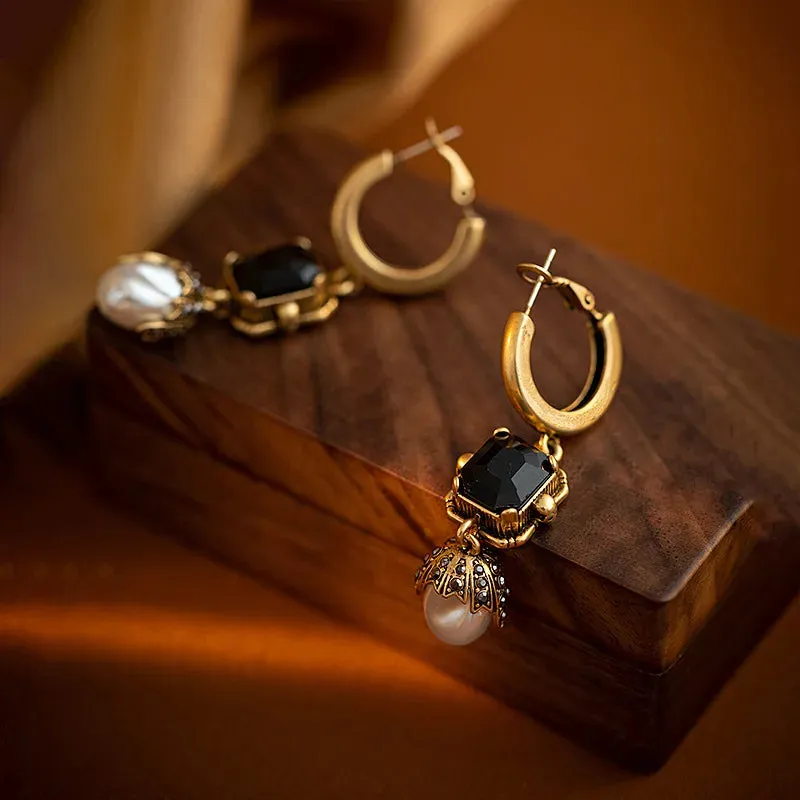 VAIGE Modern Elegance Black Glass Geometric Drop Earrings