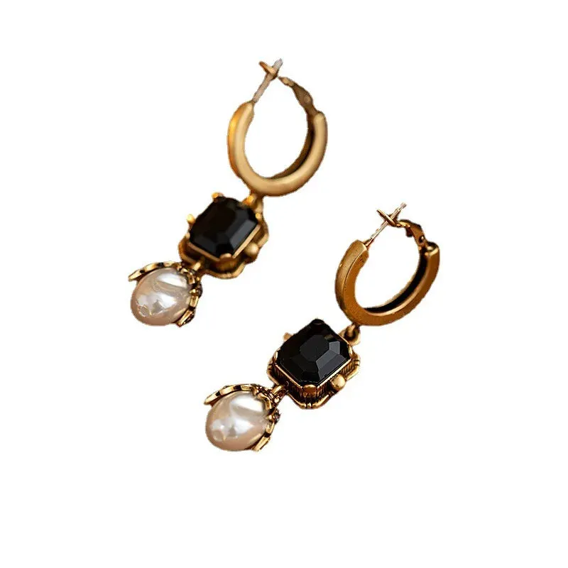 VAIGE Modern Elegance Black Glass Geometric Drop Earrings