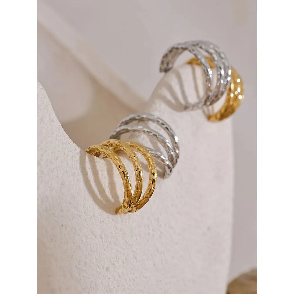 VAIGE Stainless Steel C Shape Geometric Hollow Layered Earrings - Trendy Waterproof Fashion Jewelry