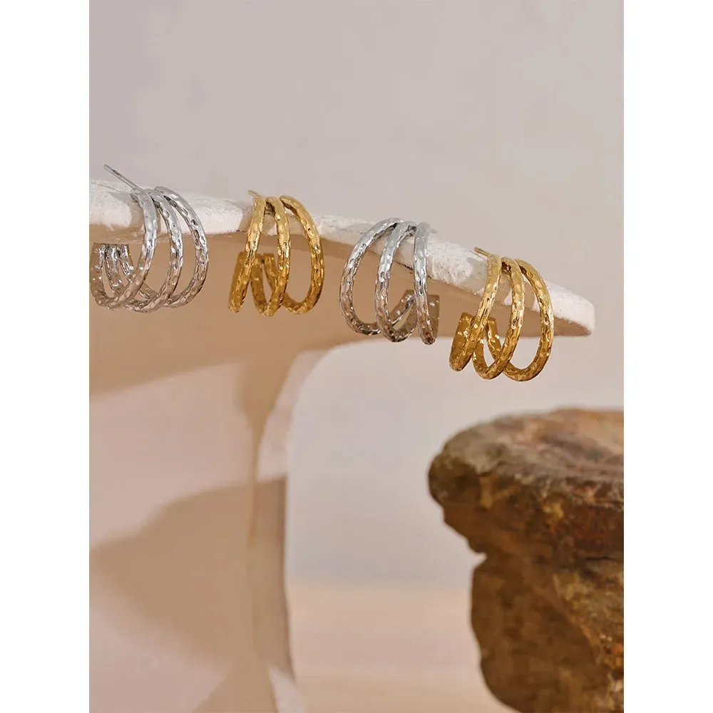 VAIGE Stainless Steel C Shape Geometric Hollow Layered Earrings - Trendy Waterproof Fashion Jewelry