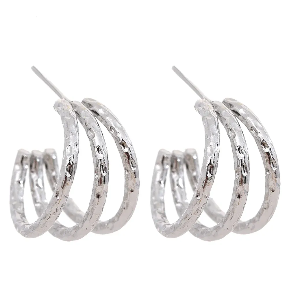VAIGE Stainless Steel C Shape Geometric Hollow Layered Earrings - Trendy Waterproof Fashion Jewelry