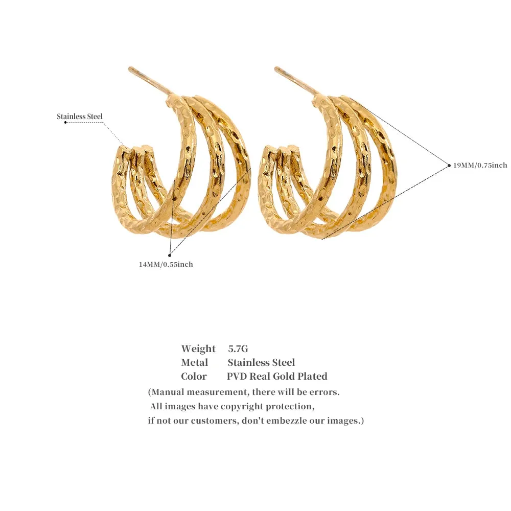 VAIGE Stainless Steel C Shape Geometric Hollow Layered Earrings - Trendy Waterproof Fashion Jewelry