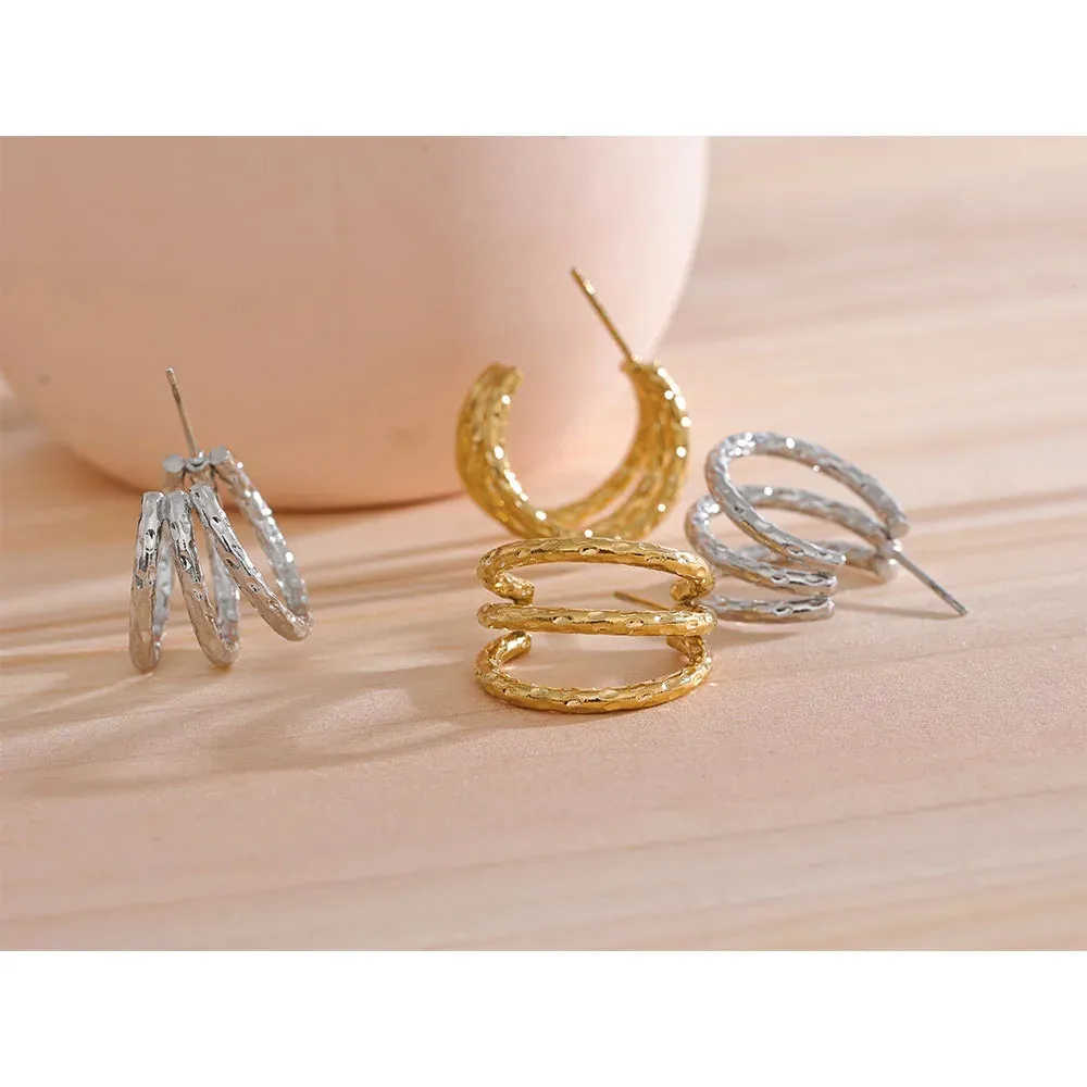 VAIGE Stainless Steel C Shape Geometric Hollow Layered Earrings - Trendy Waterproof Fashion Jewelry