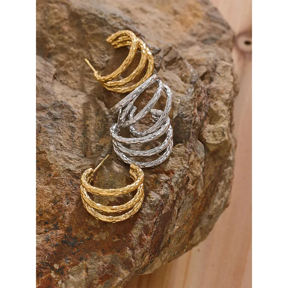 VAIGE Stainless Steel C Shape Geometric Hollow Layered Earrings - Trendy Waterproof Fashion Jewelry