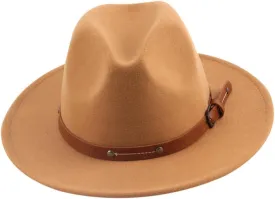 VANZACK Unique Woolen Jazz Hat Flat Top Wide Brim for Church Parties Weddings Fashionable Khaki