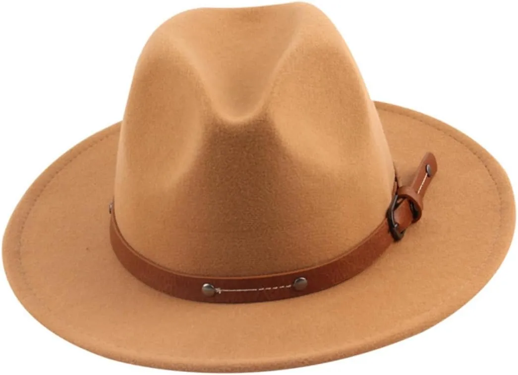 VANZACK Unique Woolen Jazz Hat Flat Top Wide Brim for Church Parties Weddings Fashionable Khaki