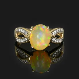 Vintage Diamond Jelly Opal Ring in 14K Gold