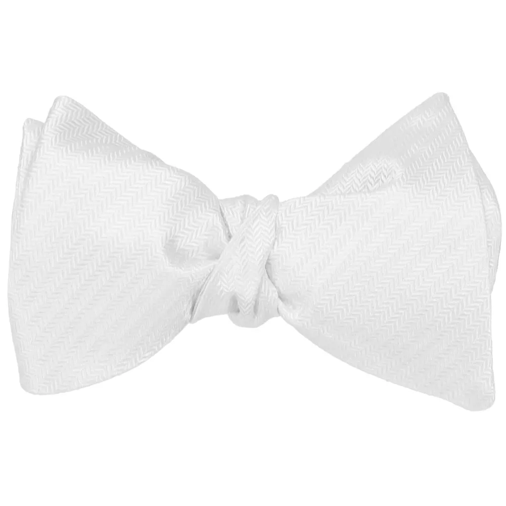 White Herringbone Silk Self-Tie Bow Tie