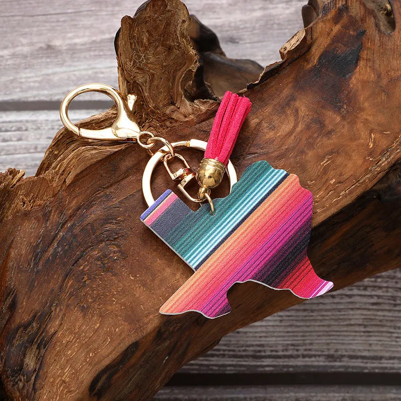 Wholesale Tassel Rainbow Cactus Leather Keychain