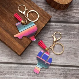 Wholesale Tassel Rainbow Cactus Leather Keychain