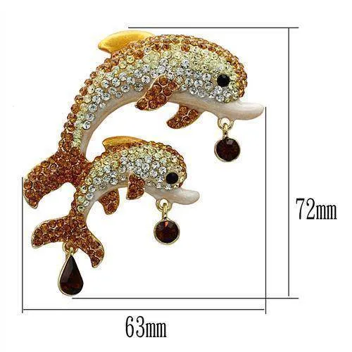 Women's Brooches - LO2413 - Gold White Metal Brooches with