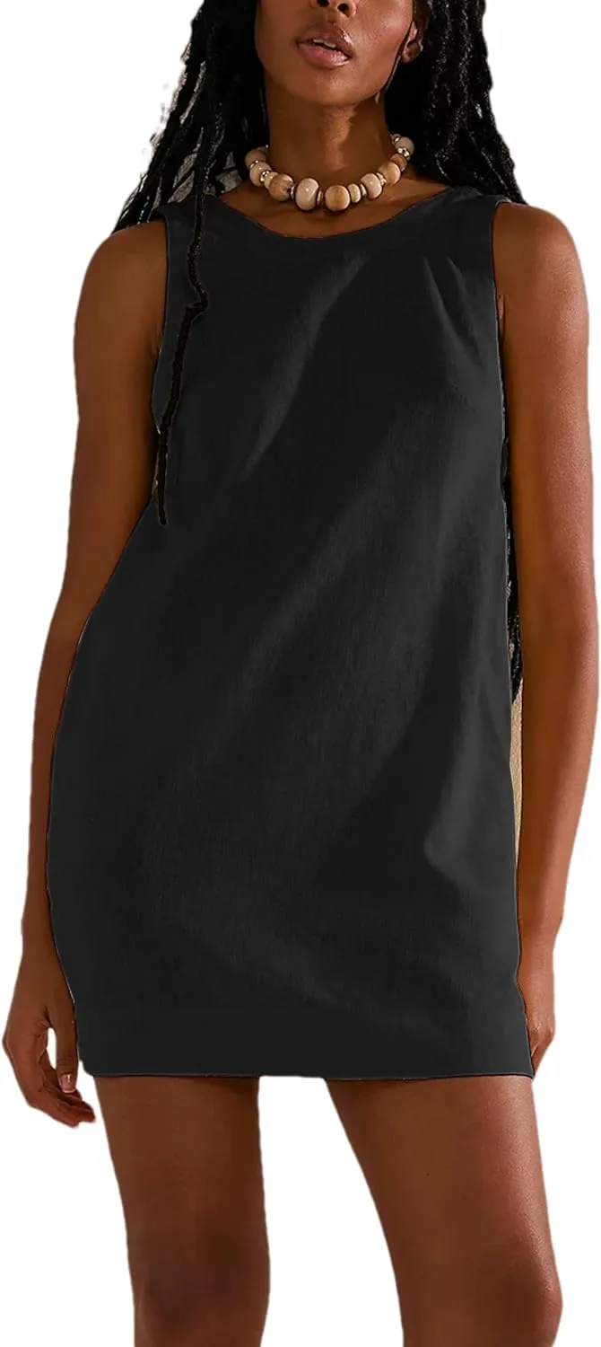 Womens Summer Open Back Sunshine Dresses 2024 Casual Beach Cotton Linen Mini Dress
