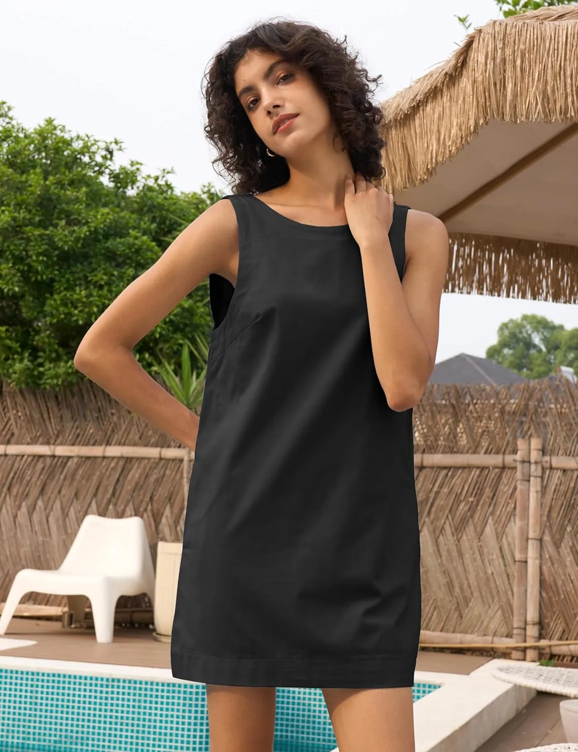 Womens Summer Open Back Sunshine Dresses 2024 Casual Beach Cotton Linen Mini Dress