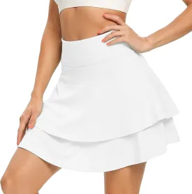 WOWENY Women's Athletic Pleated Tennis Skirt Ladies Active Layered Skort with Pocket Running Golf Skirt with Ruffle