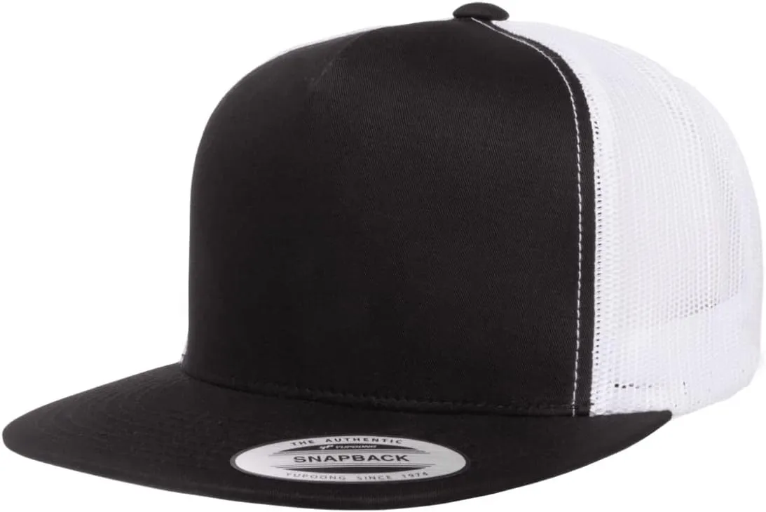 Yupoong 5-Panel YP Classic Trucker Cap | High Profile Flat Visor Snapback | OSFM | Bulk Packs Available