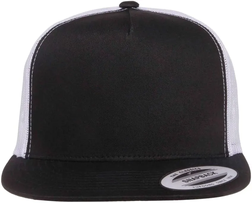 Yupoong 5-Panel YP Classic Trucker Cap | High Profile Flat Visor Snapback | OSFM | Bulk Packs Available